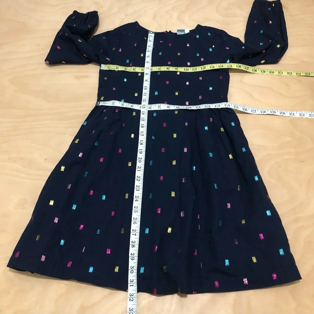 GAP Kids Metallic Dot Dress Navy Blue Long Sleeve Cotton Girls XL.